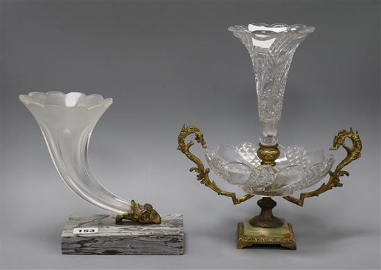 A cornucopia epergne and a single trumpet epergne tallest 28cm